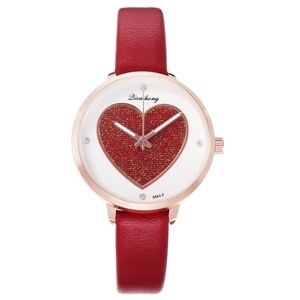 Red Rose Goldtone Faux Leather Watch: Sparkling Heart Accent